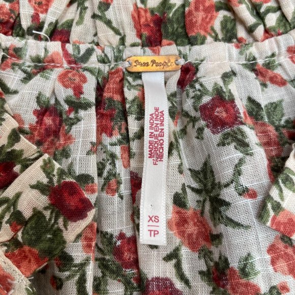 Free People Top XS Floral Orange Green Puff Sleeve Cotton Boho Blouse Women's - Picture 14 of 15